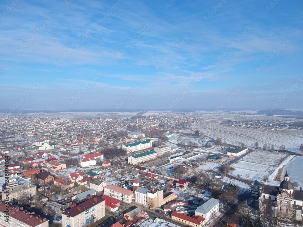 Fototapeta premium aerial view of Nesvzih, Belarus in winter