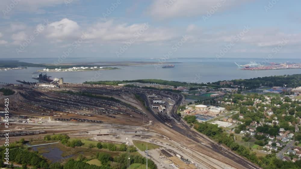 Norfolk Virginia Aerial v12 Panoramic cityscape with river and railway terminal tracks 10/17 Norfolk Virginia Aerial v12 Panoramic cityscape with river and railway terminal tracks 10/17