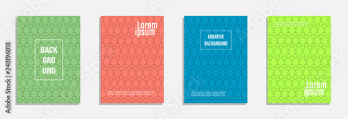 Colorful and modern cover design. Set of geometric pattern background