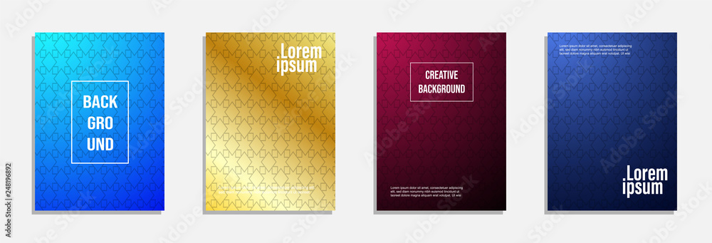 Colorful and modern cover design. Set of geometric pattern background