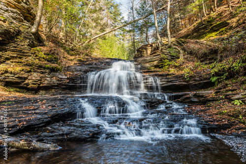 Falling Water in Autumn at Ricketts Glen State Park of Pennsylvania