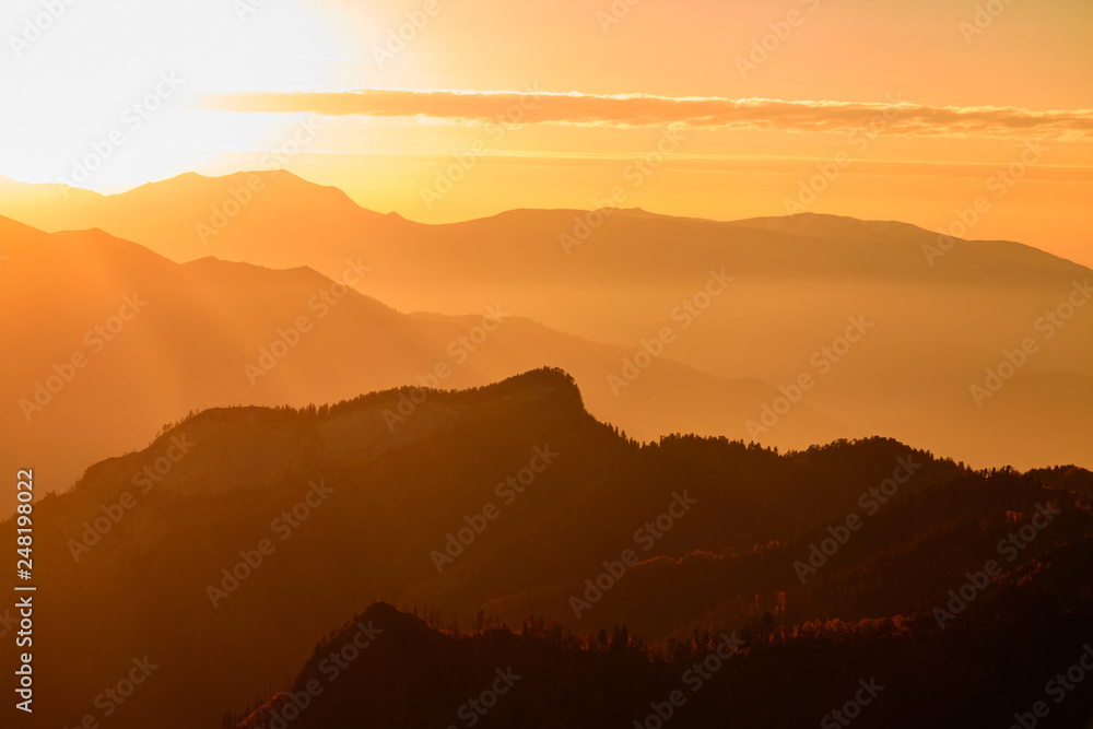 beautiful sunset photographed in the mountains