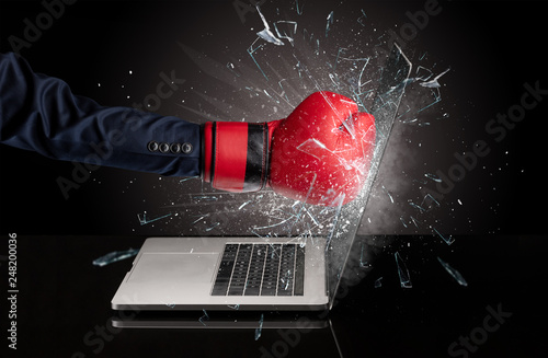 Strong arm boxing laptop screen strongly   © ra2 studio
