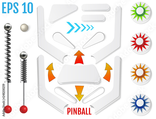 Isolated pinball elements. Realistic mockup set