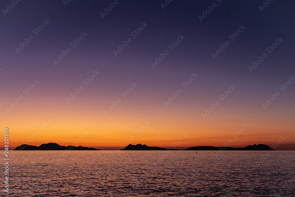 sunset on cies islands galicia