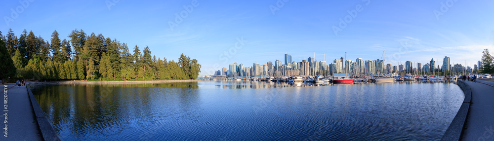 Panorama View of Stanley Park Seawall in Vancouver, Canada. Top attraction in Vancouver.