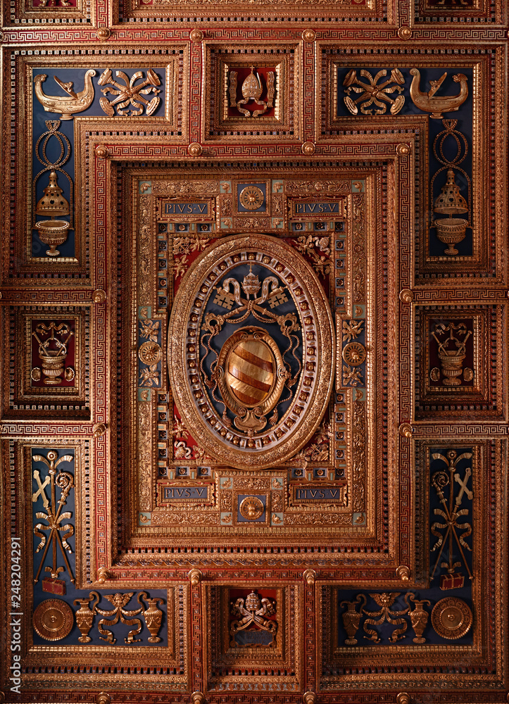 Rome, St. John Lateran Basilica (Basilica di San Giovanni in Laterano) church ceiling with its wonderful decorations