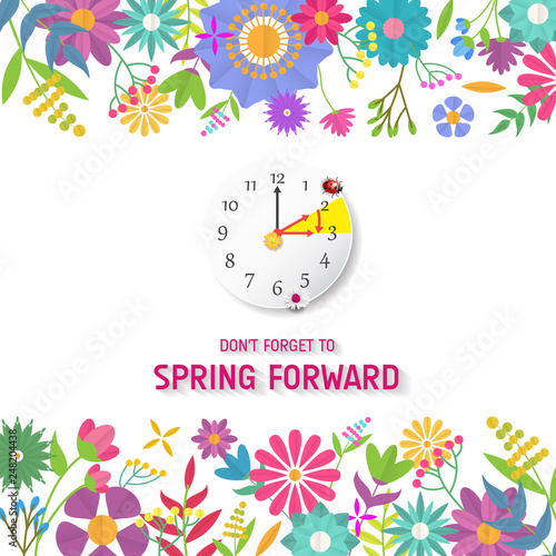 Spring Forward Banner. Daylight Saving Time Reminder - Spring Time Change.