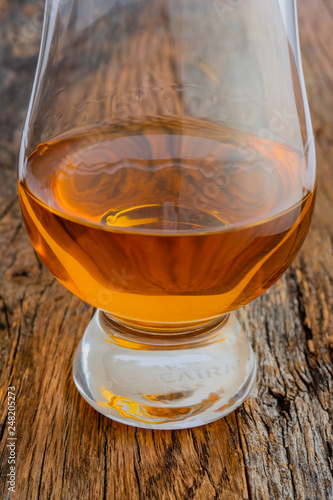 Irish Whiskey Glass on Wooden Table
