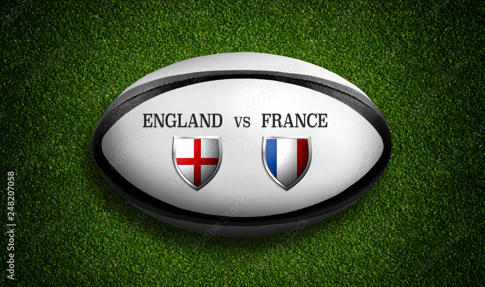 Rugby Match schedule, England vs France, flags of countries and rugby