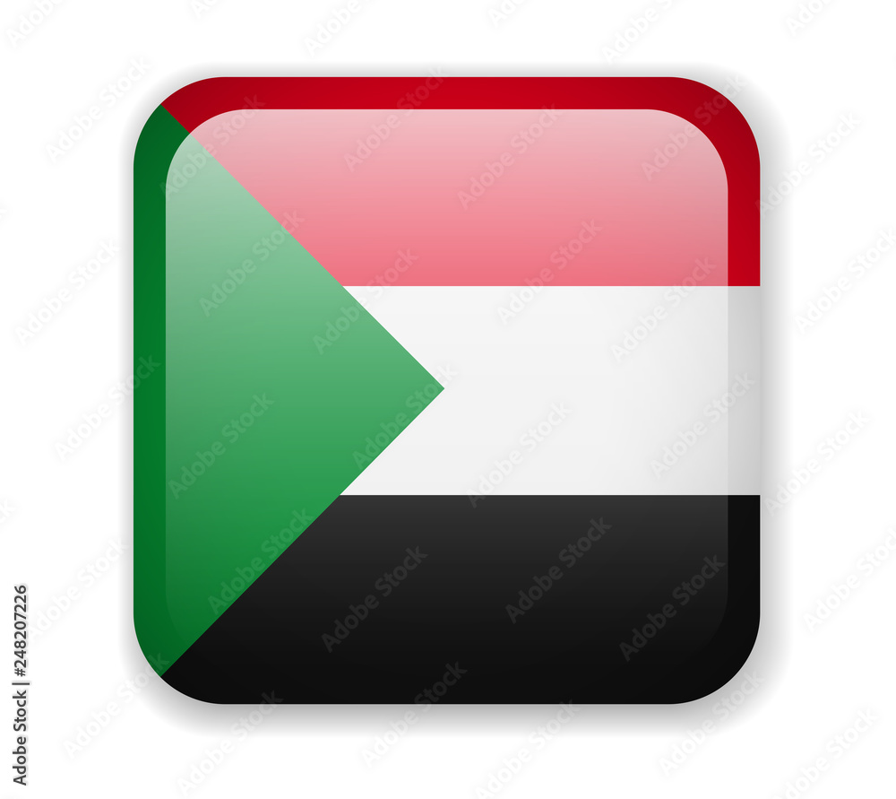 Sudan flag bright square icon on a white background Sudan flag bright square icon on a white background