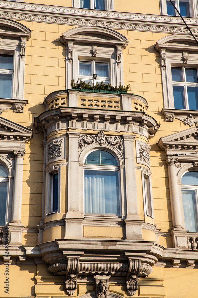 Detail of the beautiful architecture of the antique buildings at Linke Wienzeile in Vienna city center