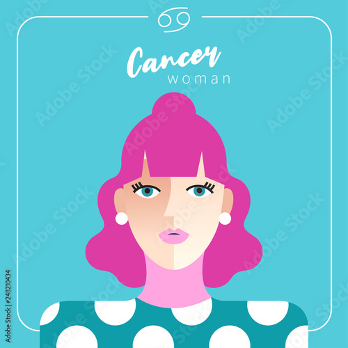 Cancer Girl : Beautiful woman with horoscope sign :Vector Illustration