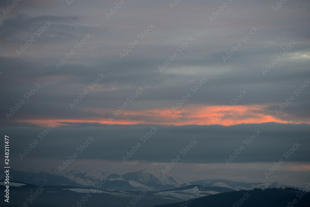 Dawn winter aurora in the snow-capped mountains surrounding the city of Vitoria-Gasteiz (Basque Country) Spain Dawn winter aurora in the snow-capped mountains surrounding the city of Vitoria-Gasteiz (Basque Country) Spain