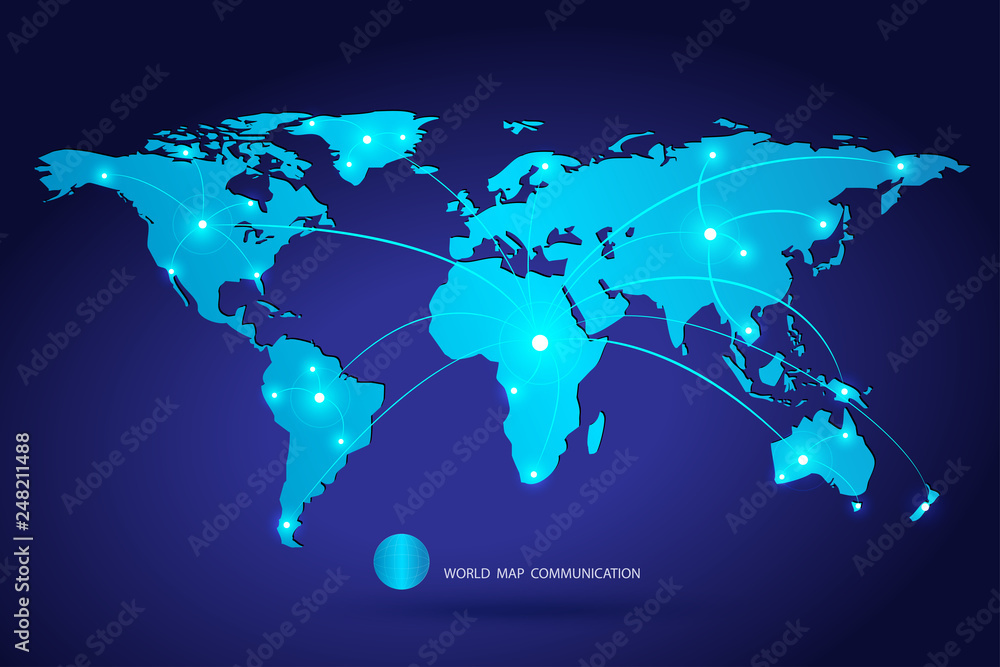 world map and communications nodes link network, Vector world map and communications nodes link network, Vector