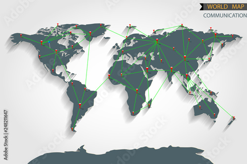 world map pins point communication network concept