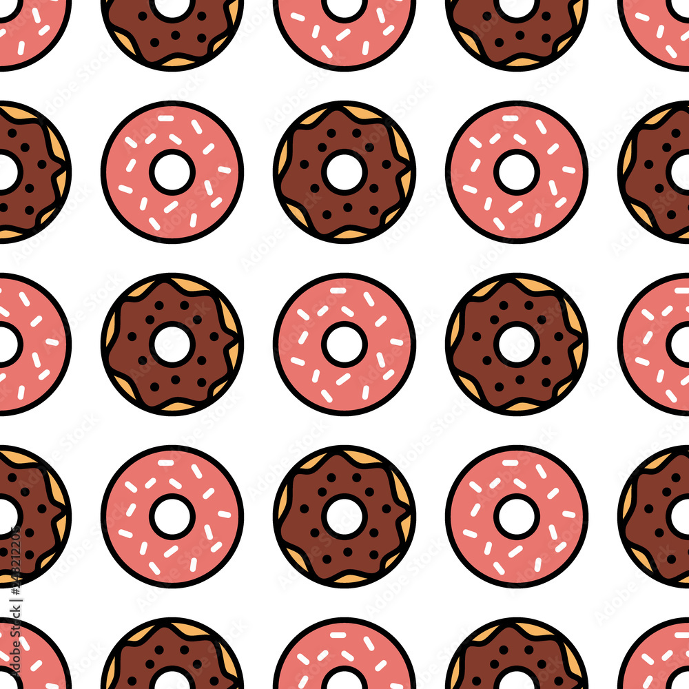 Fototapeta premium Seamless donut pattern. Donuts background. Vector design elements