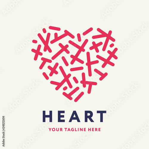 Creative Pink Heart Made of Geometric Crossed Lines Logo Design Template. Love Charity Care Health Cardiology Trendy Stylish Concept Logotype on a White Background. 