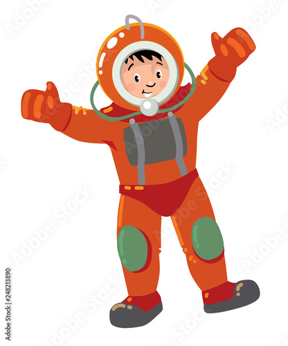 Diver on the seabed. Children vector illustration