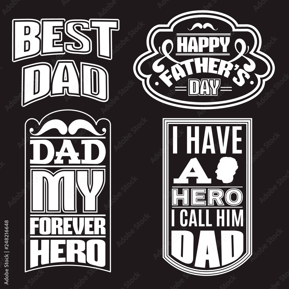 Obraz premium Collection of quote typographical background Template for poster, card for father's day , banner and label with realistic illustration of male profile.