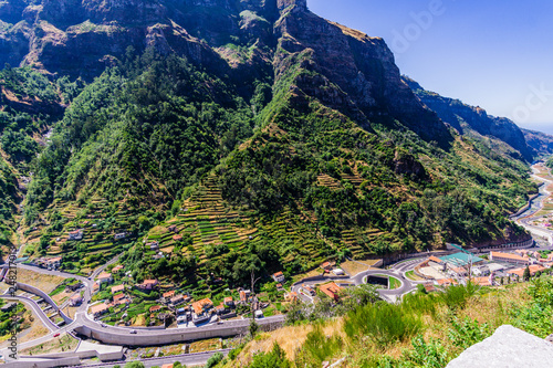 Beautiful road high in the mountains of Madeira Island, Portugal and village