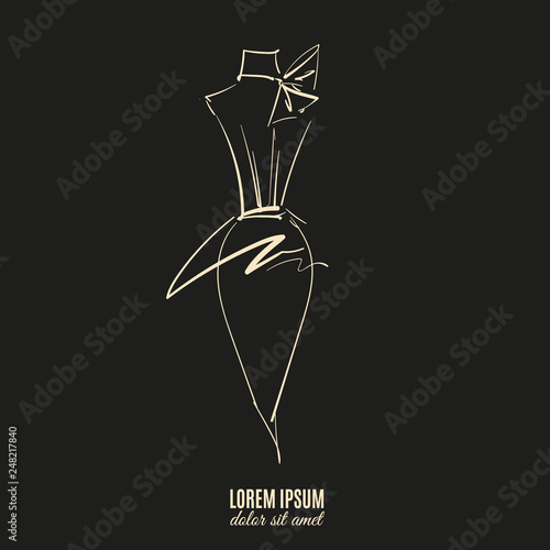 Vector illustration of beautiful dress made in line hand drawn style. Trendy cute template in sketch style for business card poster and banner.