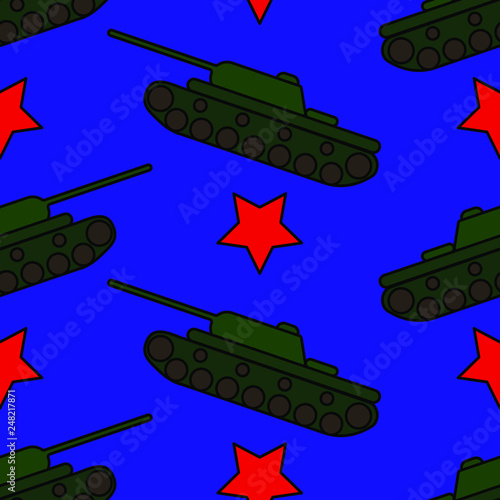 Vector illustration. Seamless pattern with green tanks