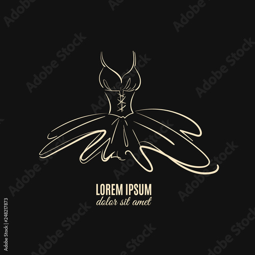 Vector illustration of beautiful dress  with corset made in line hand drawn style isolated. Trendy cute template in sketch style for business card poster and banner.
