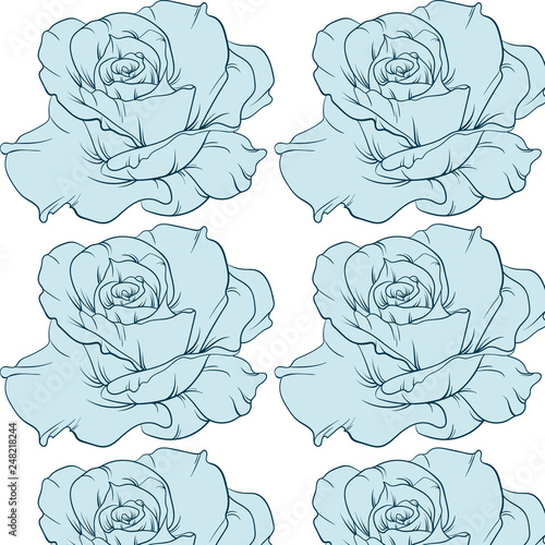 Floral pattern with realistic hand drawn flowers. Vector template for business card, banner, poster, t-shirt, sweatshirt, bag. Digital drawing.Illustration of a rose