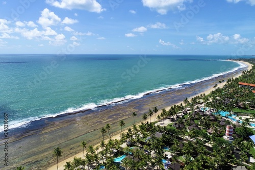 Aerial view of Muro Alto’s Beach, Porto de Galinhas, Brazil: Vacation in the paradisiac beach with fantastics natural pools. Great beach view. Travel destination. Vacation travel. Perfect vacation! photo