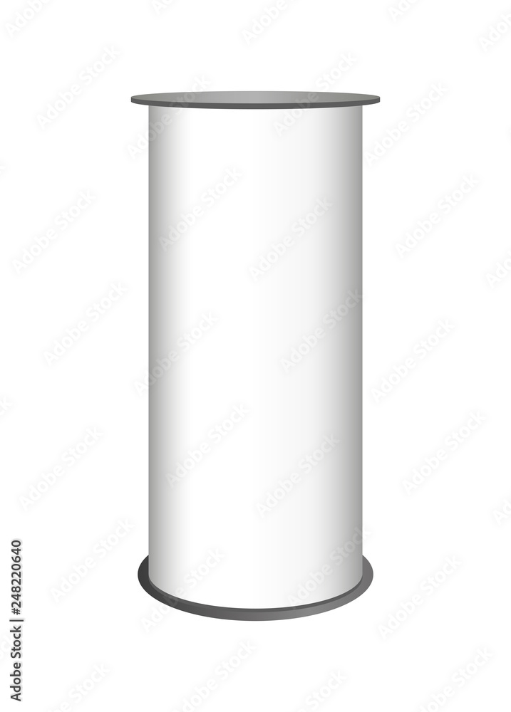 Vector blank white exhibition event or bar presentation rounded table. Promotion retail trade stand or promotion counter. Mockup or template isolated on a white background. Vector blank white exhibition event or bar presentation rounded table. Promotion retail trade stand or promotion counter. Mockup or template isolated on a white background.