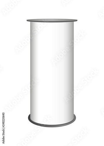 Vector blank white exhibition event or bar presentation rounded table. Promotion retail trade stand or promotion counter. Mockup or template isolated on a white background.