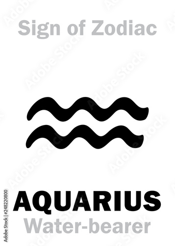 Astrology Alphabet: Sign of Zodiac AQUARIUS (The Water-bearer). Hieroglyphics character sign (single symbol).