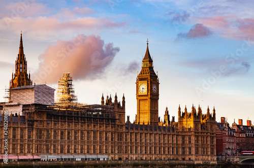 big Ben and Houses of Parliament at sunset   London  UK