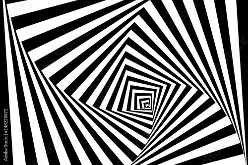 Vector optical illusion background. Geometric black and white vortex