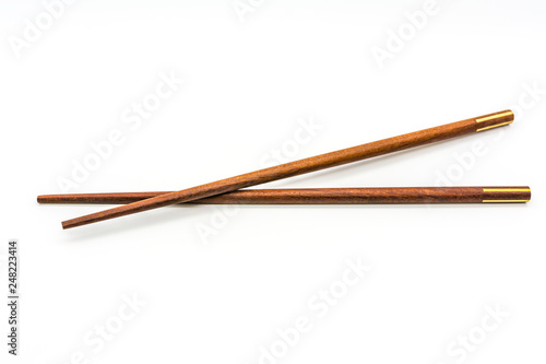 Wooden chopsticks isolated on white background.