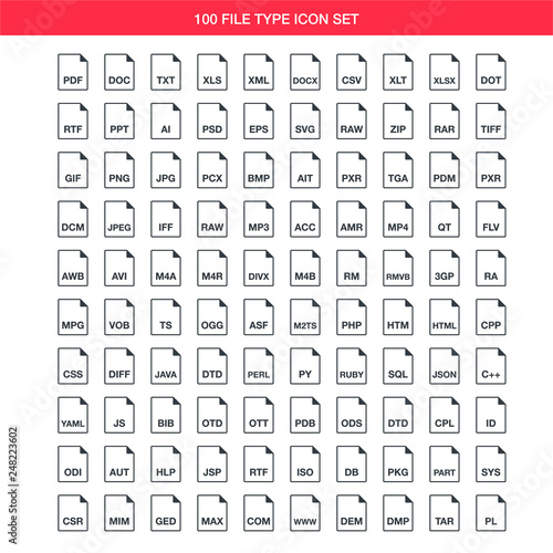 Black popular line file format icon concept. Simple multi data documents flat design vector infographic pictogram for app ads web website button ui ux interface elements isolated on white background