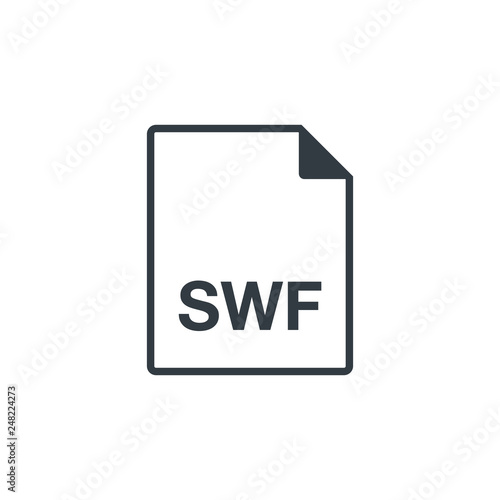 Black single thin line swf document file format icon concept. Simple flat design vector infographic pictogram for app ads web website button ui ux interface elements isolated on white background photo
