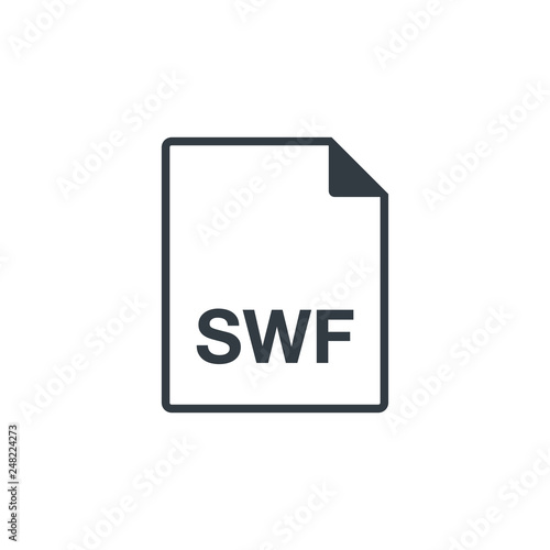 Black single thin line swf document file format icon concept. Simple flat design vector infographic pictogram for app ads web website button ui ux interface elements isolated on white background