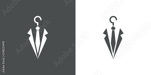 Icono plano con corbata y solapas con percha en gris y blanco