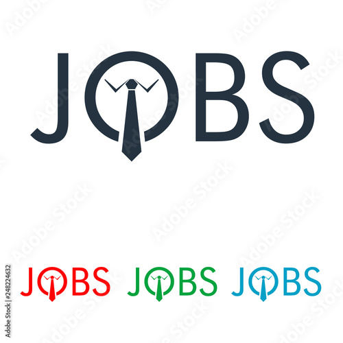 Icono plano abstracto con texto JOBS con corbata en varios colores