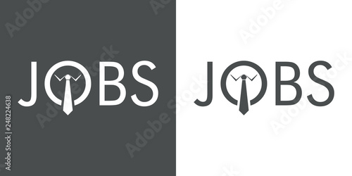 Icono plano abstracto con texto JOBS con corbata en gris y blanco