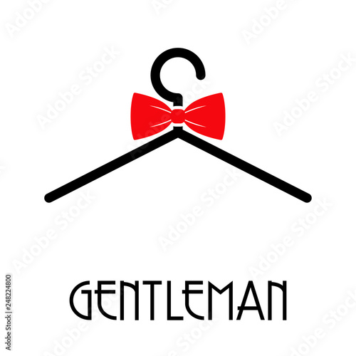Logotipo abstracto con texto GENTLEMAN con corbata de lazo color rojo en percha color negro