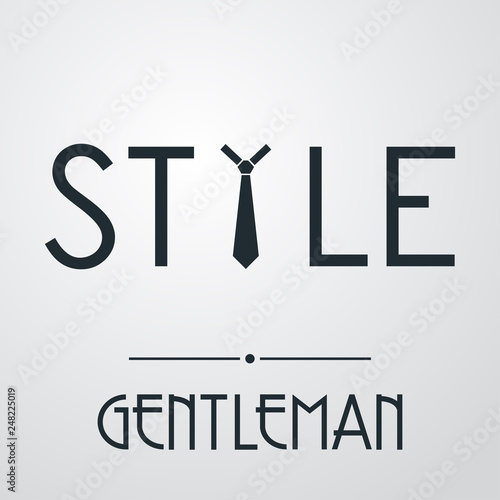 Logotipo con texto GENTLEMAN con texto STYLE con corbata en fondo gris