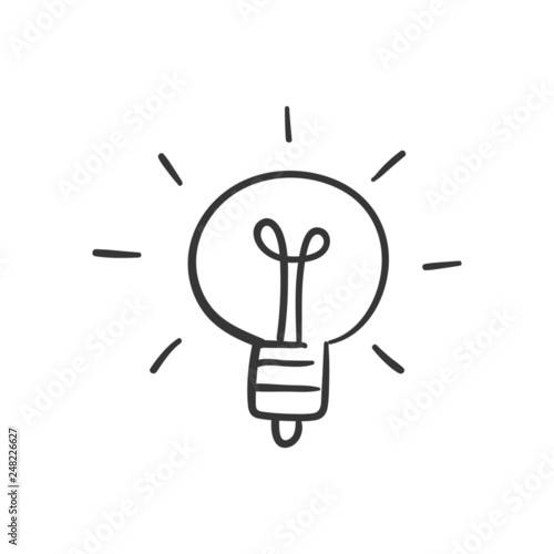 Light bulb doodle, hand drawn idea icon