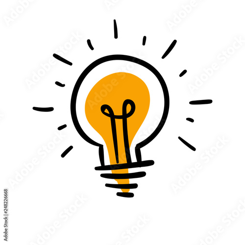 Light bulb doodle, hand drawn idea icon