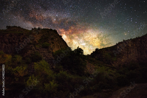 Milky way galaxy and mountains. 