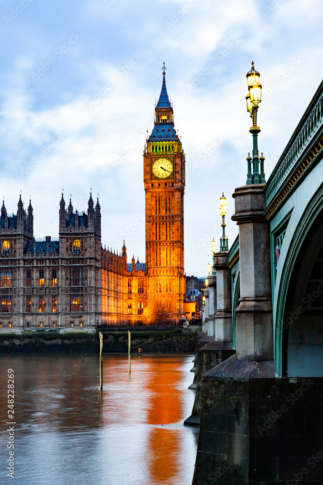 big Ben and Houses of Parliament at night, London,  UK