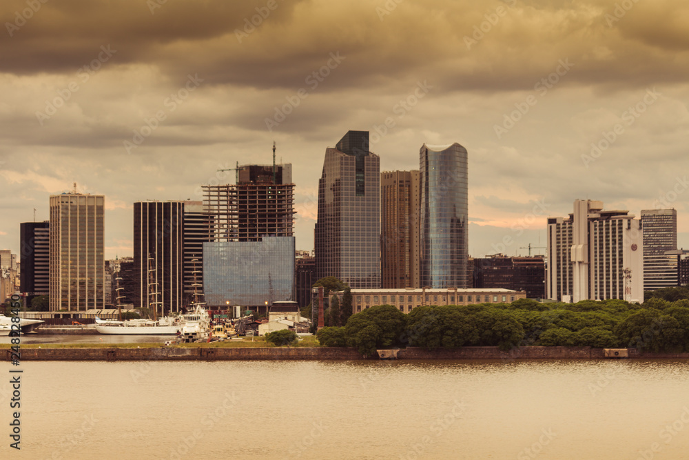 Fototapeta premium BUENOS AIRES, ARGENTINA - JAN 19: View of the waterfront of Puerto Madero, Buenos Aires.