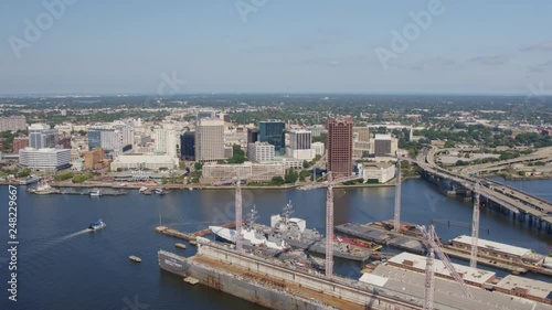 Norfolk Virginia Aerial v28 Birdseye cityscape looking toward downtown with shipyard view 10/17 photo